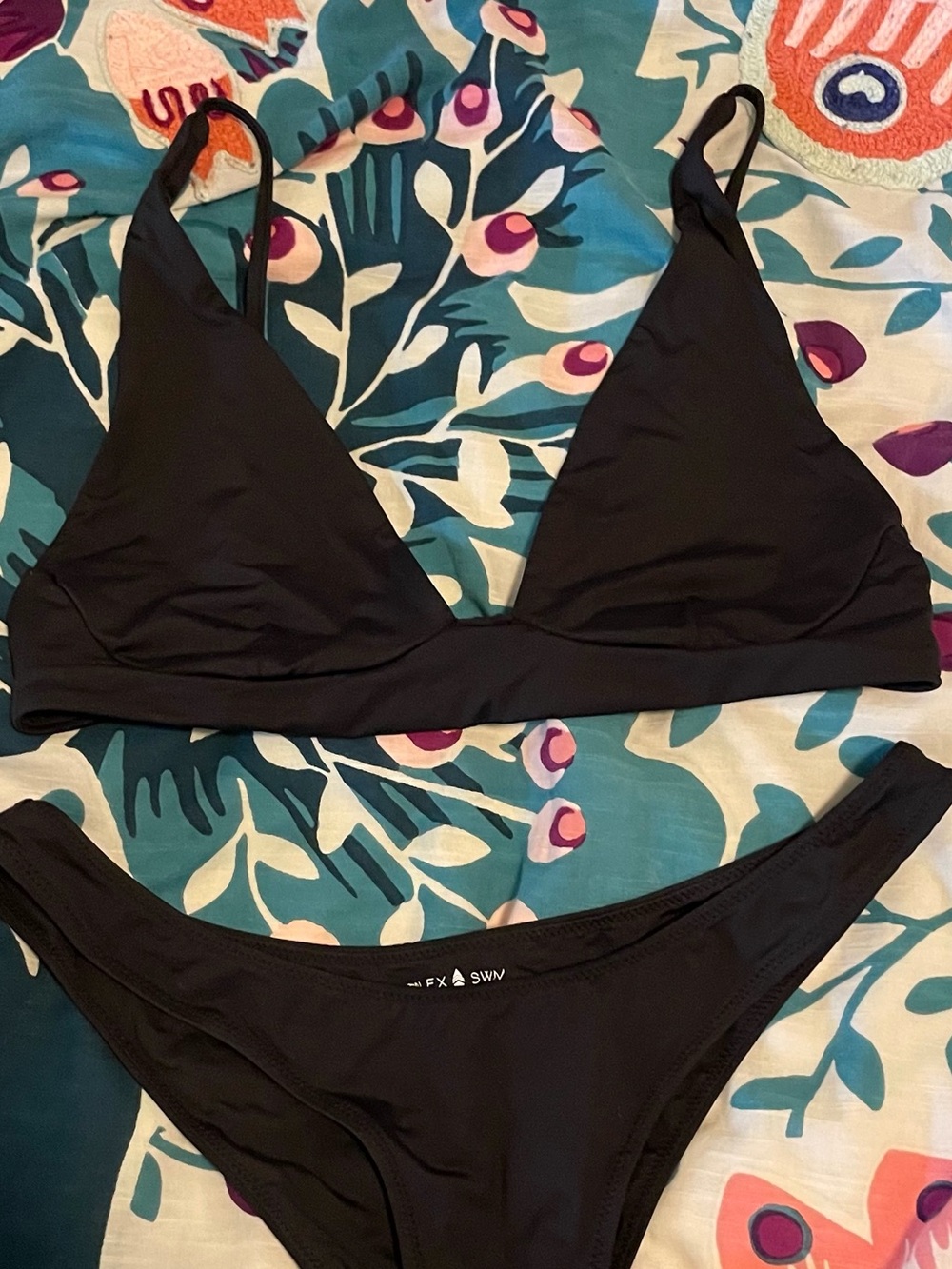Stone fox swim ziggy bikini top black medium